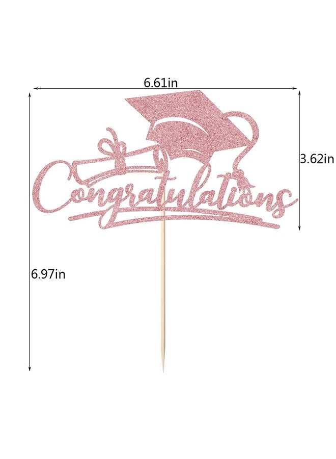 Wffo 6PCS Congratulations Graduate Cake Toppers - 3 Styles - Sparkling Graduation Cap Cake Decorations - Graduation Theme Party Supplies - Suitable for Elementary/Middle/High School/College Graduation Parties - Silver and Gold and Rose Gold - Image 2